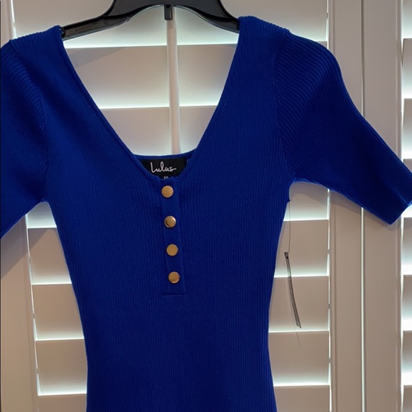 Bright blue ribbed stretch Mimi dress - Picture 2 of 2